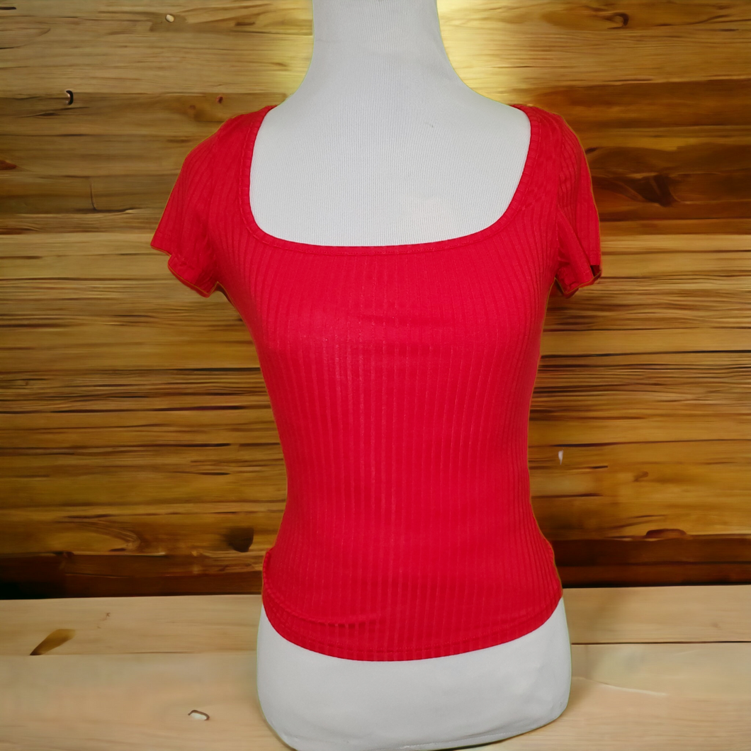 Red Ribbed Knit Top