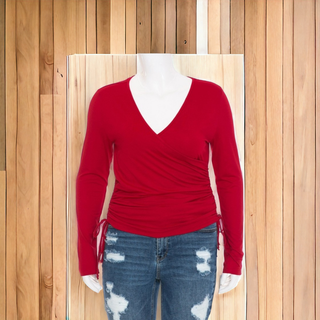Ruched side V-neck